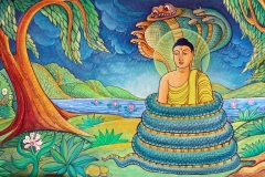 MV-Jayasiri-murals: Sheltering by naga king Mucalinda